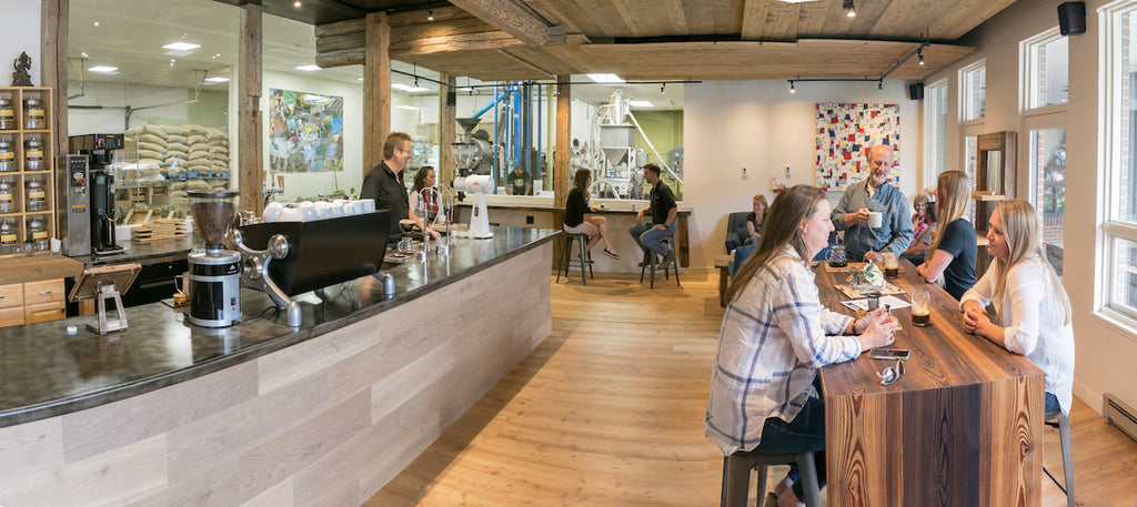 The Cafe is located inside a glassed in area in the roastery